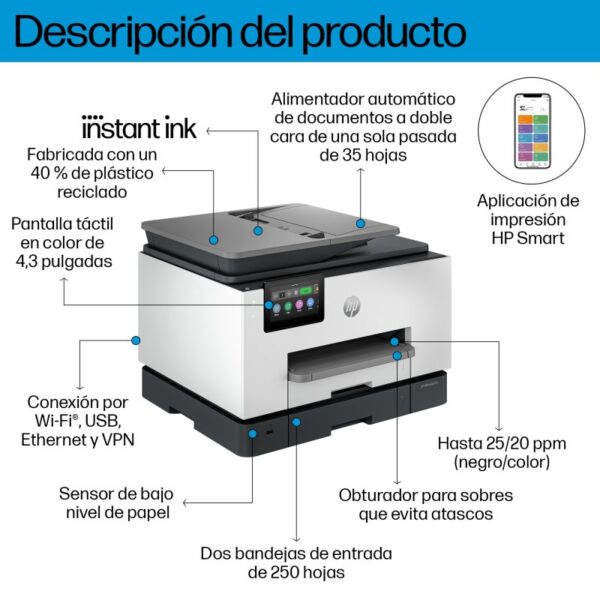 HP OfficeJet Pro 9132e Impresora Multifunción Color WiFi Dúplex Fax Reacondicionado