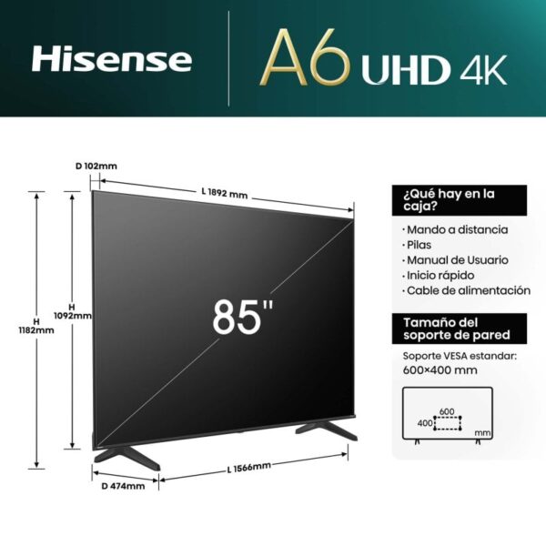 Hisense 85A6N 85" DLED UltraHD 4K Dolby Vision VIDAA Smart TV Reacondicionado