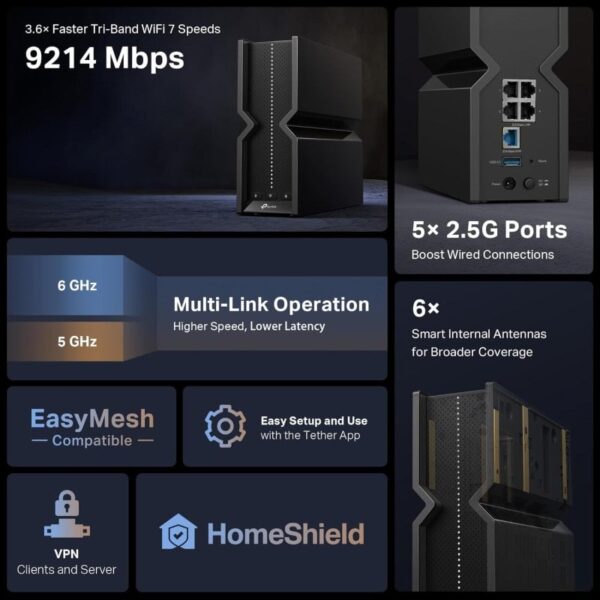 TP-Link Archer BE550 Router WiFi 7 Tri banda BE9300 Homeshield EasyMesh Reacondicionado