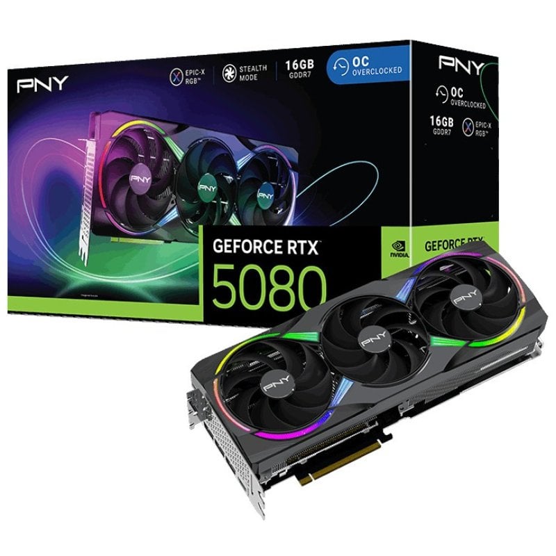 PNY GeForce RTX 5080 ARGB Overclocked Triple Fan 16GB GDDR7 Reflex 2 RTX AI DLSS4 Reacondicionado