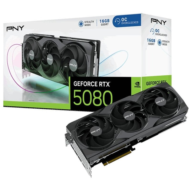 PNY GeForce RTX 5080 Overclocked Triple Fan 16GB GDDR7 Reflex 2 RTX AI DLSS4 Reacondicionado