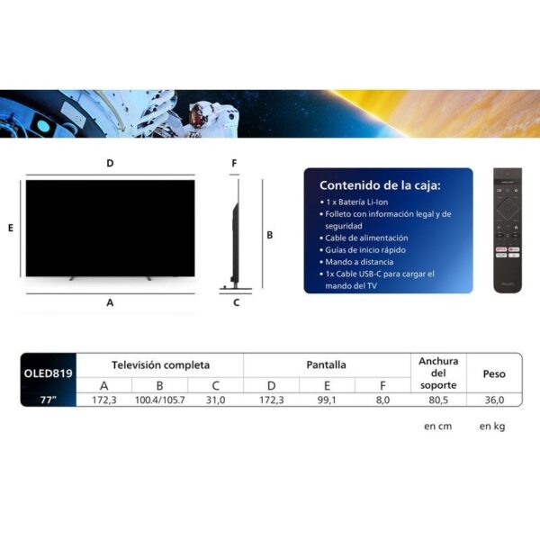 Philips 77OLED819 77" OLED UltraHD 4K HDR10+ Adaptive Reacondicionado