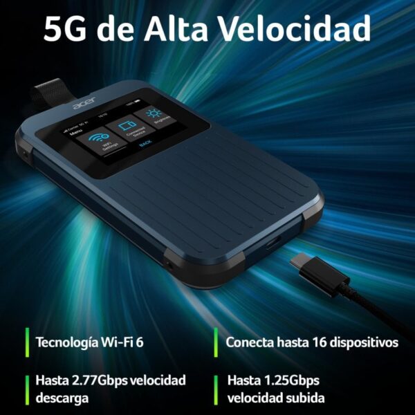Acer Connect Enduro M3 Router 5G Mobile Hotspot, Router WiFi 6 Dual Band, 2.4" Táctil, NanoSim Reacondicionado