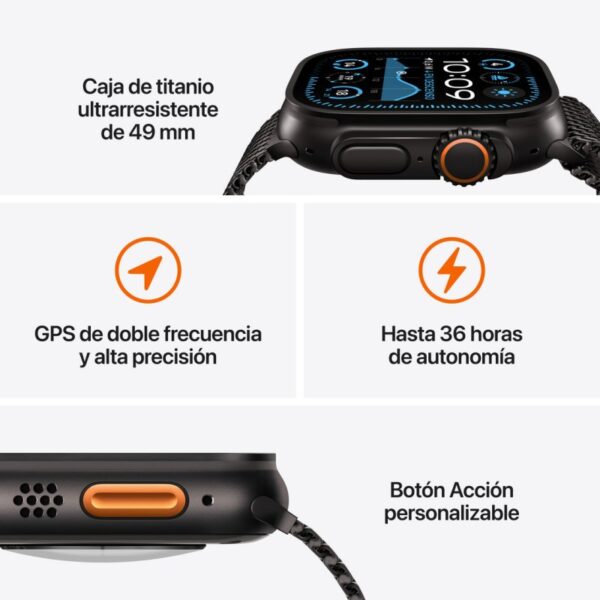 Apple Watch Ultra 2 GPS + Cellular 49mm Caja Negra Titanio con Correa Milanese Loop Titanio L Negra Reacondicionado